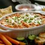 High Protein Buffalo Chicken Dip served with fresh veggies and chips