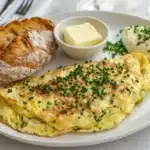 Classic French omelette with smooth texture and herbs on a modern plate, showcasing what is the most famous omelette in the world