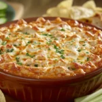 A delicious spread showing what pairs good with Buffalo chicken dip, featuring chips, veggies, and bread